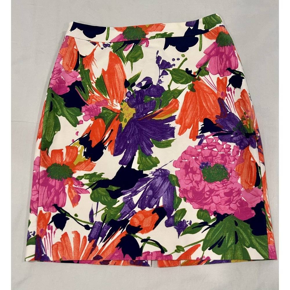 J Crew No. 2 Pencil Skirt Bold Floral Pattern Fully Lined Cotton Blend Womens 10